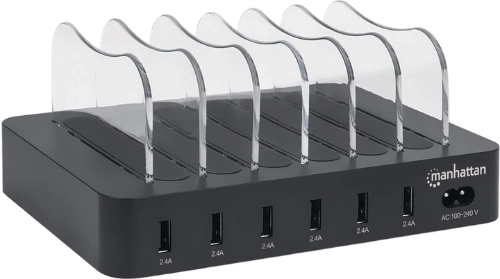 6-портовий універсальний зарядний пристрій Manhattan 50W USB Charging Station Чорний (766623102186) - зображення 2