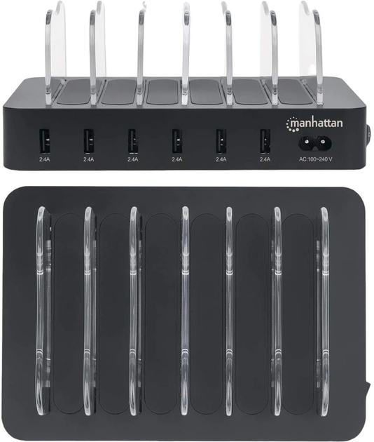 6-portowa uniwersalna ładowarka Manhattan 50W USB Charging Station Czarna (766623102186) - obraz 4