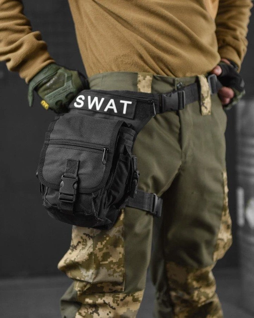 Тактична сумка поясна на ногу SWAT Чорний - зображення 1