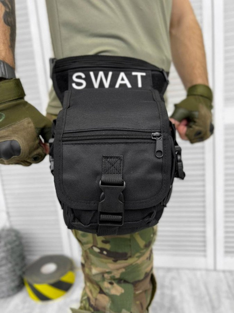 Тактична сумка поясна на ногу SWAT Чорний - зображення 2
