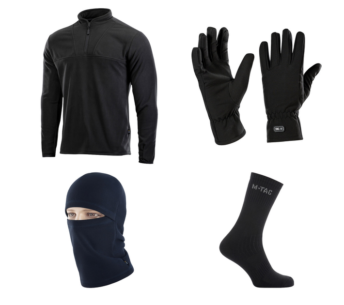 M-tac комплект зимняя балаклава, перчатки, носки, кофта тактическая чёрные XL - изображение 1