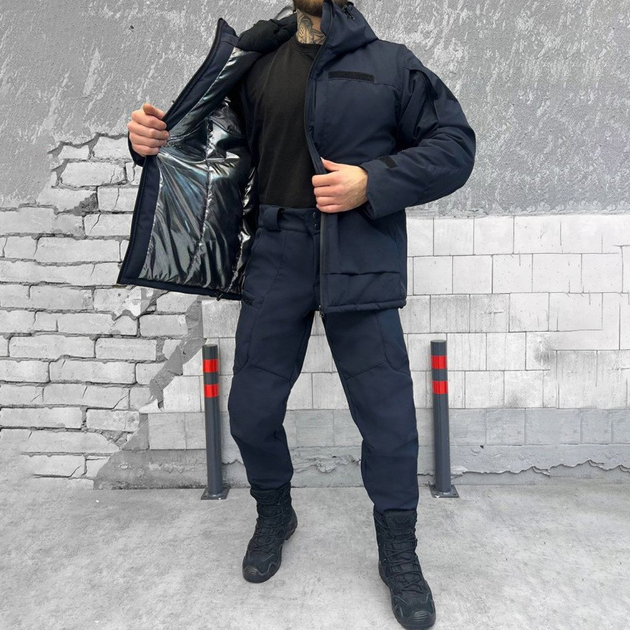 Зимовий чоловічий костюм на синтепоні з підкладкою OMNI-HEAT / Куртка + штани Softshell сині розмір XL - зображення 1