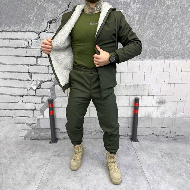 Мужской зимний костюм Softshell на мехе / Куртка + брюки "Splinter k5" олива размер 2XL - изображение 2