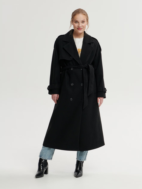 Пальто жіноче осіннє довге Sinsay 3153F-99X L Чорне (5905035311327) - зображення 1