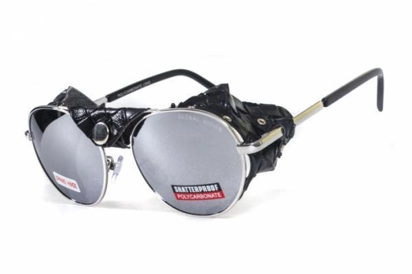 Окуляри захисні Global Vision Aviator-5 (silver mirror) дзеркальні чорні, зі з'ємним ущільнювачем із синтетичної "шкіри" - зображення 1