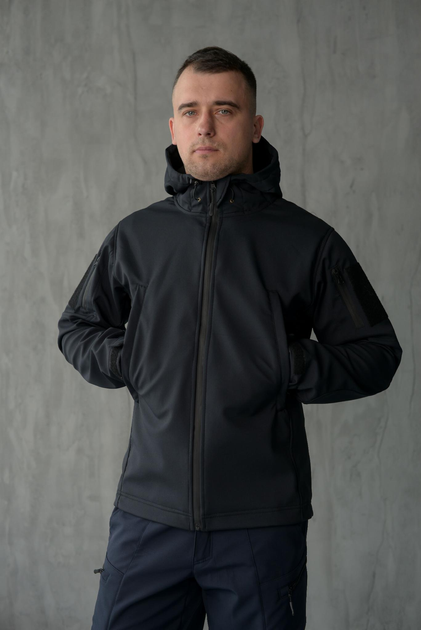 Куртка Softshell мужская ДСНС с Флисовой подкладкой темно-синяя / Демисезонная водонепроницаемая S - изображение 1
