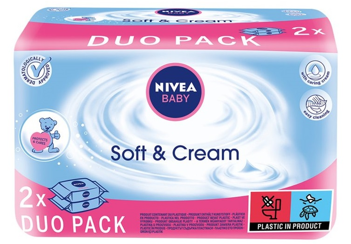 Chusteczki Nivea Baby Soft & Cream dla dzieci oczyszczające 2 x 63 szt (5900017063232) - obraz 1
