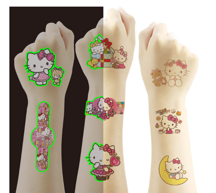 Тимчасовий перекладний тату Куромі (Kuromi ) hello kitty, Санріо Кітті, Мелоді Chuangmei татуювання для дітей 4 аркуші (AN)20755 - зображення 2