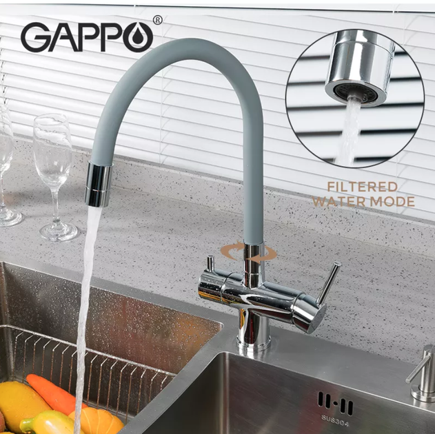 Смеситель для кухни с подключением к фильтру GAPPO G4398-30 с гибким изливом, серый/хром - изображение 4