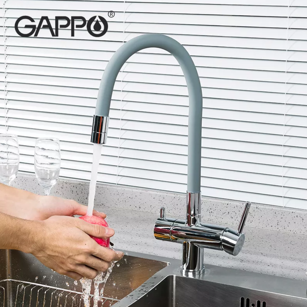 Смеситель для кухни с подключением к фильтру GAPPO G4398-30 с гибким изливом, серый/хром - изображение 5