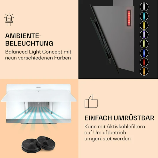 Вытяжка Klarstein Aurora Eco 90 550 м³/ч 90 см - Фото 8 Вытяжка Klarstein Aurora Eco 90 550 м³/ч 90 см - изображение 8