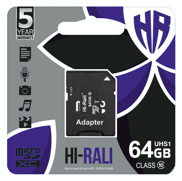 Карта пам'яті MicroSDXC 64GB Class 10 Hi-Rali + SD-adapter (HI-64GBSDCL10-01) - зображення 3