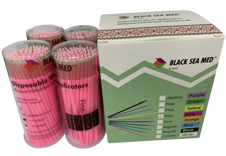Мікроаплікатори стоматологічні одноразові №2 Black Sea Med Fine рожеві 100 штук - зображення 1