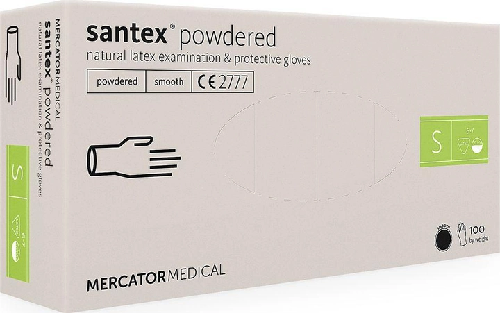 Перчатки SANTEX POWDERED латексные смотровые нестерильные опудренные S 50 пар - изображение 1