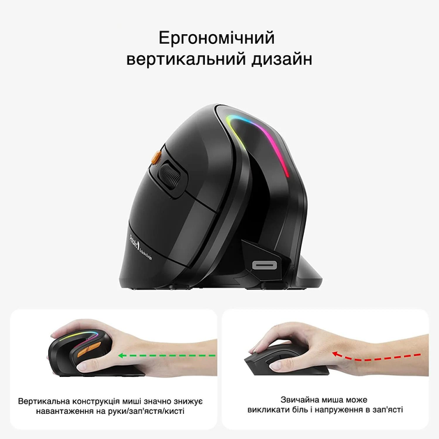 Компьютерная вертикальная мышь ProtoArc EM11, беспроводная Bluetooth 4.0 + 2.4G, черная (78362987) - изображение 2