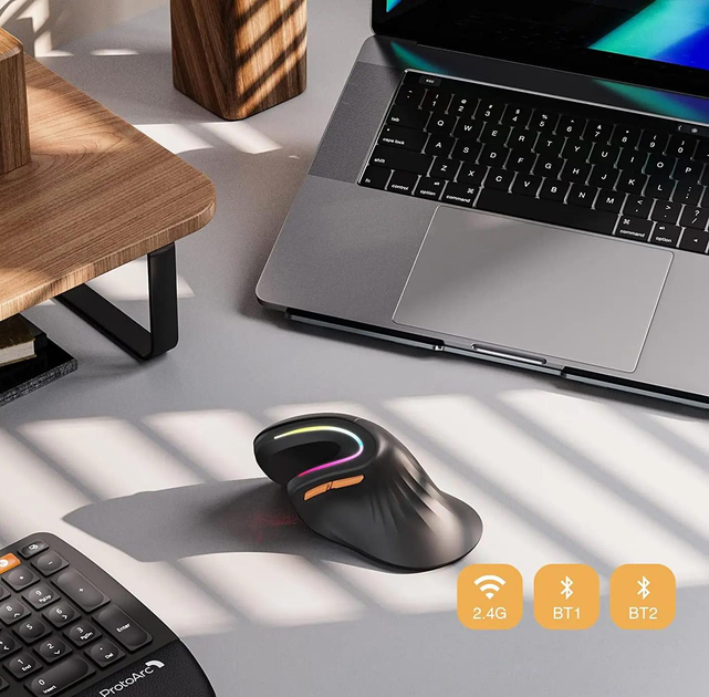 Компьютерная вертикальная мышь ProtoArc EM11, беспроводная Bluetooth 4.0 + 2.4G, черная (78362987) - изображение 3