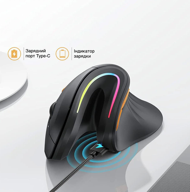 Компьютерная вертикальная мышь ProtoArc EM11, беспроводная Bluetooth 4.0 + 2.4G, черная (78362987) - изображение 5