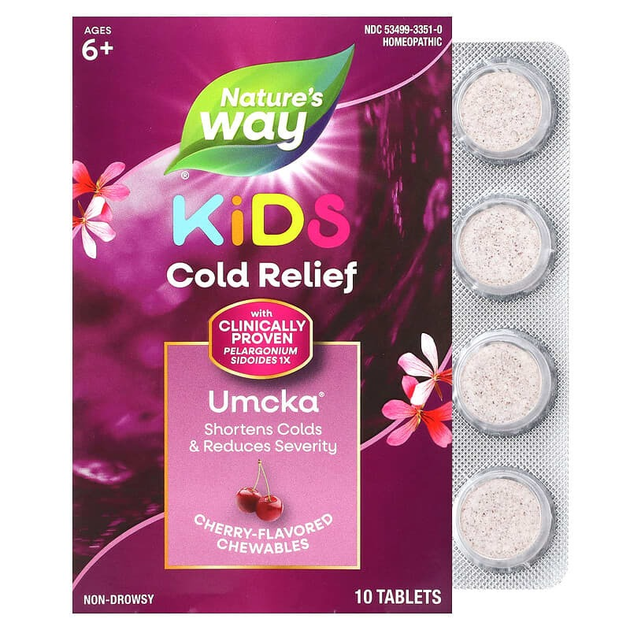 Средство от простуды для детей от 6 лет Nature's Way "Umcka ColdCare Kids" со вкусом вишни (10 жевательных таблеток) - изображение 1