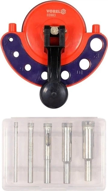 Szablon do wiercenia w płytkach Vorel 03963 ze wiertłami 4-12 mm l=55 mm z przyssawką (5906083082627) - obraz 2