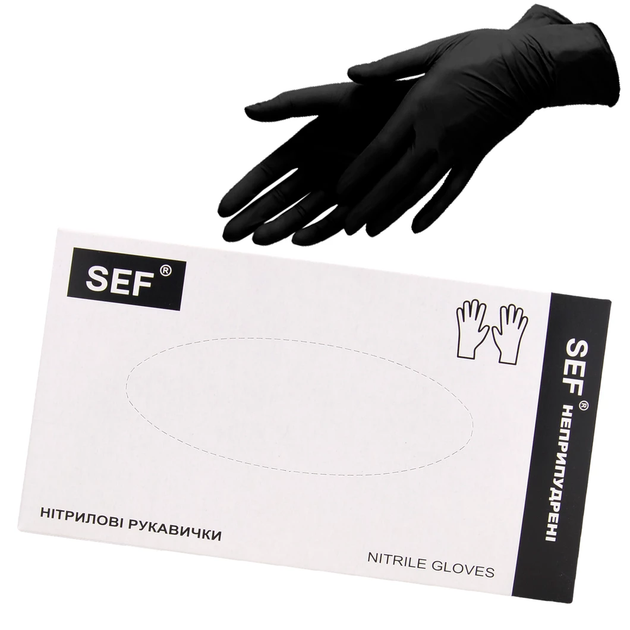 Перчатки нитриловые черный без пудры нестерильные SFM размер S (пл 5 гр) 100 шт.\уп - изображение 1
