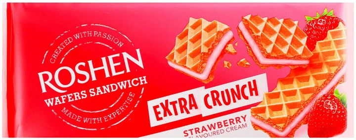 Упаковка вафель Roshen Wafers Sandwich Crunch Полуниця 142 г х 15 шт (4823077642081) - Фото 2 Упаковка вафель Roshen Wafers Sandwich Crunch Полуниця 142 г х 15 шт (4823077642081) - зображення 2