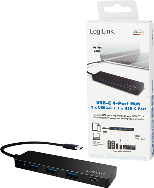 USB-C хаб LogiLink UA0311 USB 3.2 Gen1x1 USB-C 4-Port Black - зображення 2