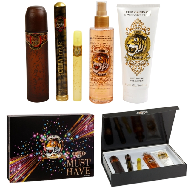 Zestaw damski Cuba Original Jungle Tiger Woda perfumowana damska 100 ml + Woda perfumowana damska 35 ml + Miniaturka Woda perfumowana damska 15 ml + Mgiełka 200 ml + Balsam do ciała 200 ml (5425017736974) - obraz 1