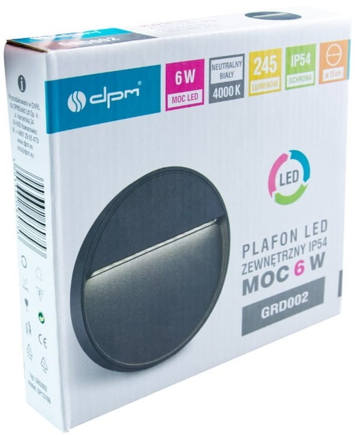 Plafon LED zewnetrzny DPM GRD002 okragly 6 W czarny (5903332589753) - obraz 3