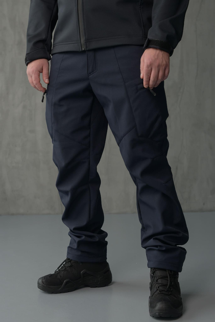 Мужские темно-синие брюки ДСНС SoftShell на флисе с высокой посадкой S - изображение 1