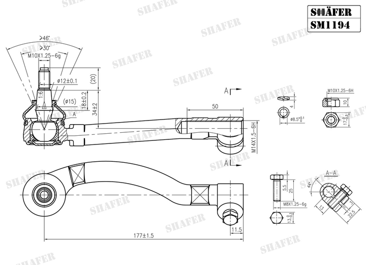 Рулевой наконечник Renault Laguna I, 93-01, правый SM1194 Shafer - изображение 2