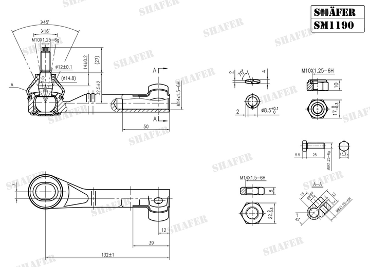 Рулевой наконечник Renault Megane I, -99, правый SM1190 Shafer - изображение 2