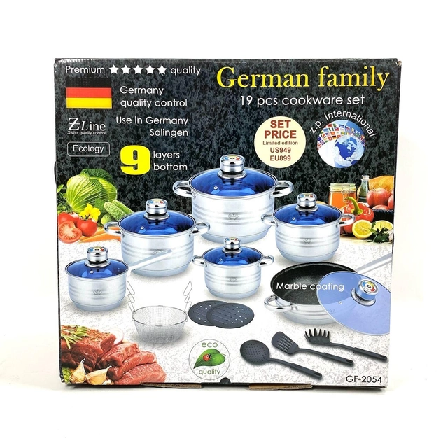 Набір посуду German Family GF-2054 Комплект із неіржавкої сталі 18 предметів - Фото 4 Набір посуду German Family GF-2054 Комплект із неіржавкої сталі 18 предметів - зображення 4