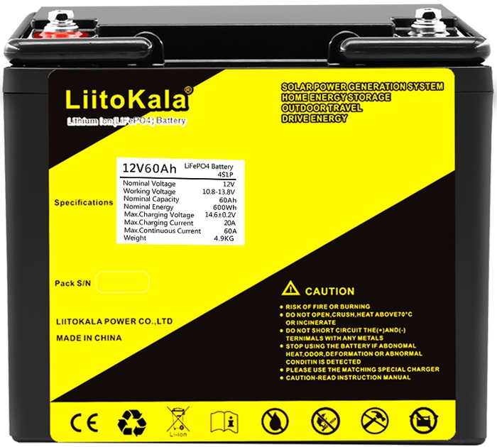 Аккумуляторная батарея LiitoKala LiFePO4 12V 60Ah (YT29746) - изображение 3
