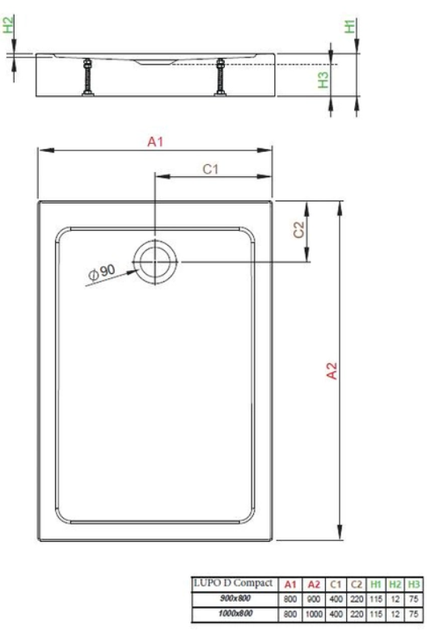Душовий піддон Lupo D Compact 1000x800x115 LUD1080115-05 (TM Radaway)_np08/25 - изображение 2