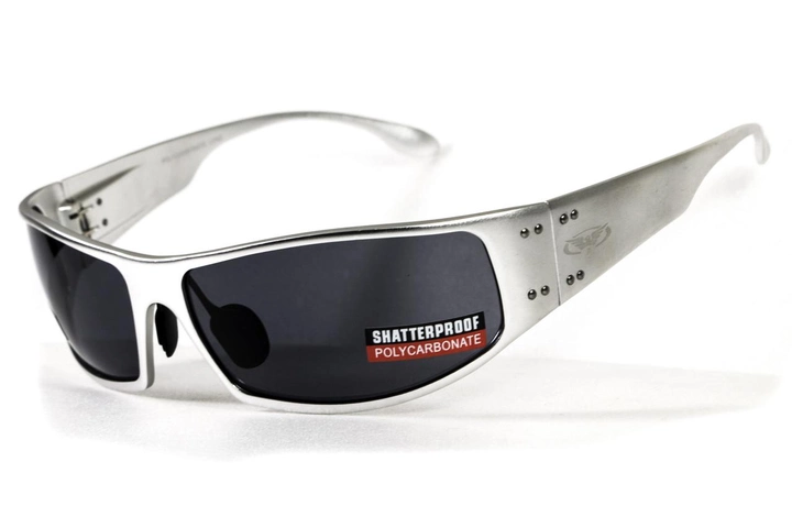 Очки защитные открытые Global Vision Bad-Ass-2 Silver (gray), серые серебристой металлической оправе - изображение 1