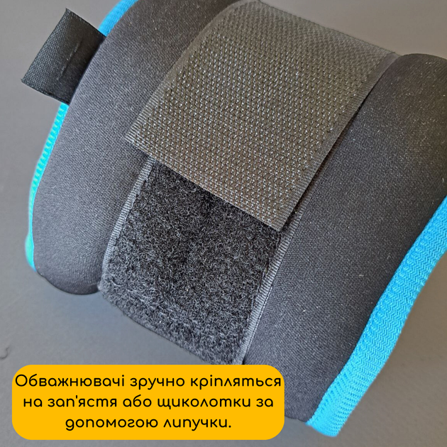 Манжети обтяжувачі грузики для рук і ніг 2 шт по 1 кг обтяжувачі для тренувань фітнесу бігу чорний-синій АН132-2 - зображення 2