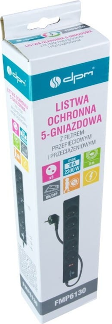 Listwa ochronna z wyłącznikiem DPM 5 gniazd 3 m czarna (FMP6130) - obraz 4