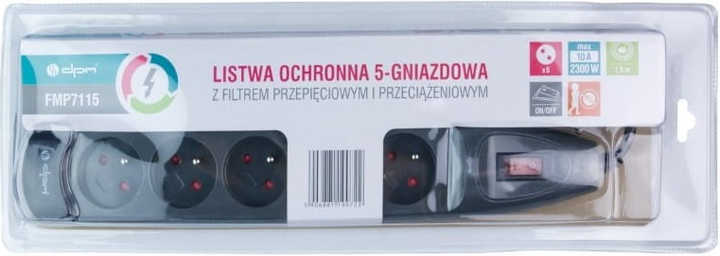 Listwa ochronna z wyłącznikiem DPM 5 gniazd 3 m grafitowa (FMP7130) - obraz 4