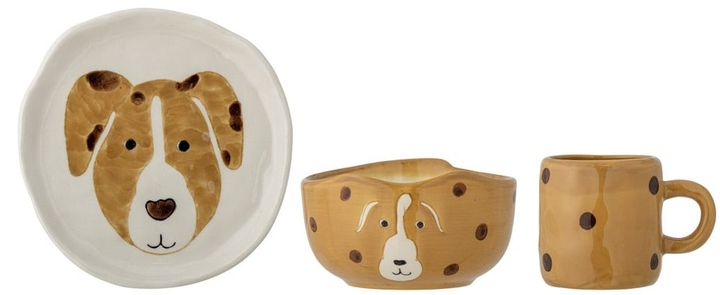 Zestaw ceramicznej zastawy stołowej Bloomingville Mini Fenix Dog Brown 3 szt (5711173304752) - obraz 1