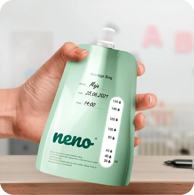 Набір пакетиків Neno Breast Milk Bags Green для зберігання грудного молока з адаптером 20 x 150 мл (5902479672731) - зображення 2