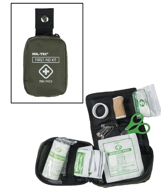 Аптечка тактическая туристическая Mil-Tec первой помощи с креплением PACK MINI Олива FIRST AID PACK MINI OLIV (16025800) - изображение 1