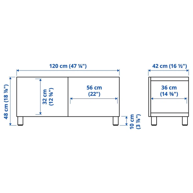 Тумба под ТВ IKEA БЕСТО, с дверцами, под беленый дуб, 120x42x48 см, 394.196.24 - изображение 6
