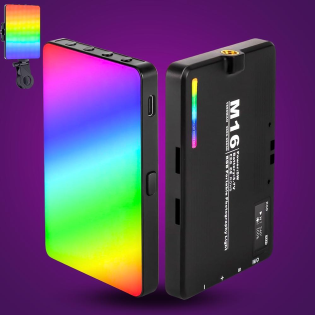 Беспроводной накамерный видеосвет M16 RGB аккумуляторная мини лампа LED ...
