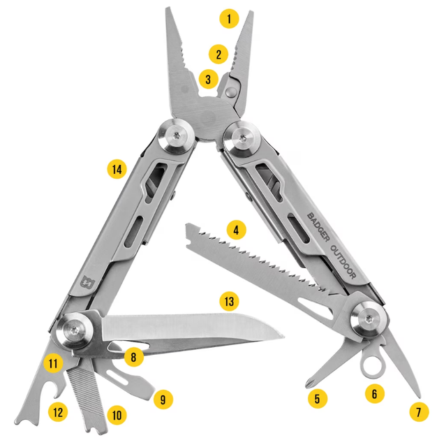 Мультитул Badger Outdoor Thorn Black 14 Инструментов Черный BO-MT-S4 - изображение 2
