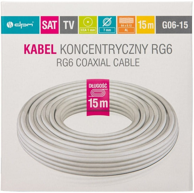 Kabel koncentryczny DPM RG6 1 mm CCA 15 m (5903876658311) - obraz 4