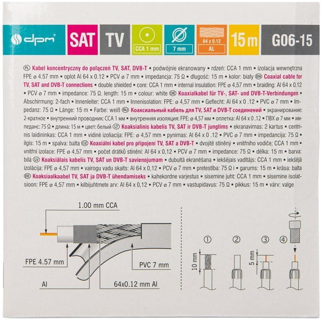 Kabel koncentryczny DPM RG6 1 mm CCA 15 m (5903876658311) - obraz 5