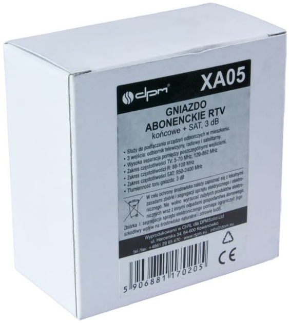Абонентська розетка DPM RTV-SAT XA05 кінцева 3 дБ (5906881170205) - зображення 8