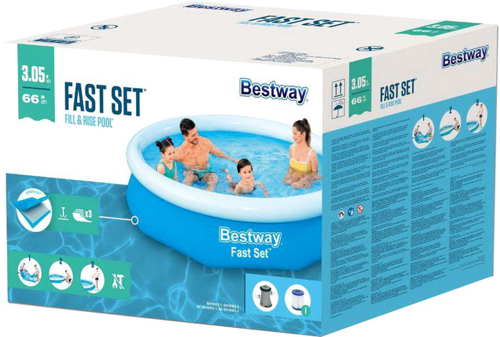 Dmuchany basen Bestway Fast Set z pompą filtrującą 305 x 66 cm (6941607310137) - obraz 1