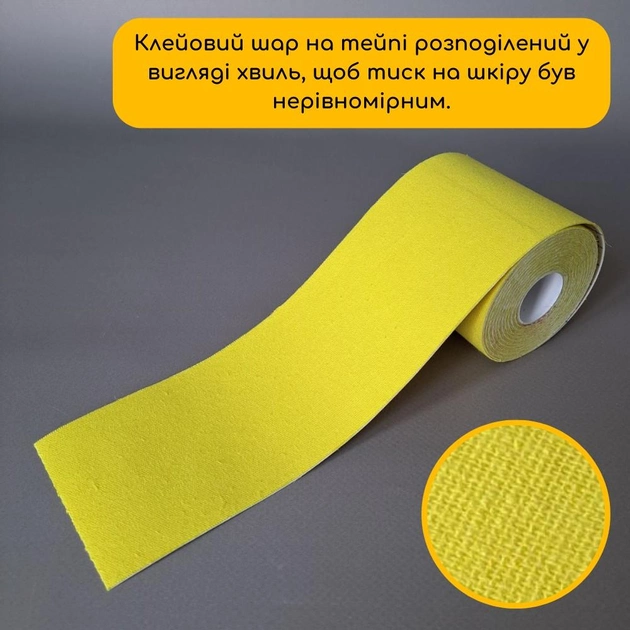 Широкий кинезио тейп лента пластырь для тейпирования спины колена шеи 7,5 см х 5 м Kinesio Tape tape желтый АН463 - изображение 2
