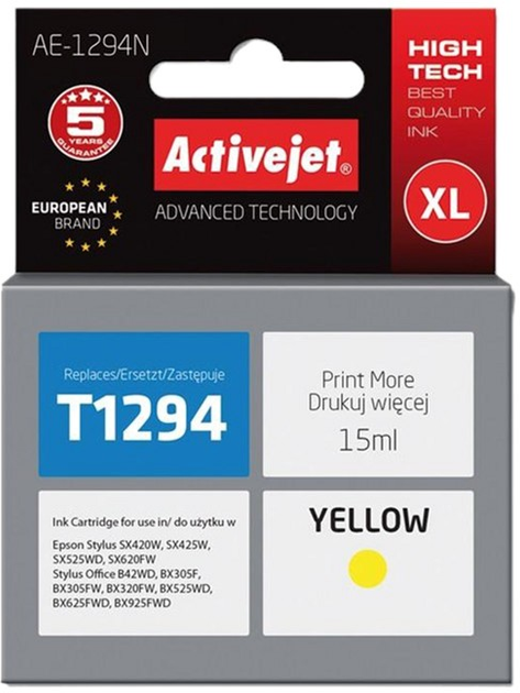 Tusz Activejet do Epson T1294 Supreme 15 ml Yellow (AE-1294N) - obraz 1